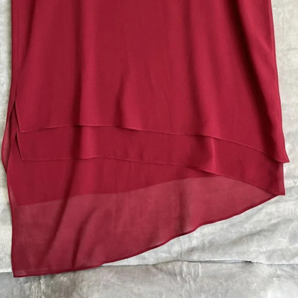 Cinnamon Girl Chiffon Slip Dress S Red Sleeveless Tiered‎ Asymmetrical Hem Midi - Picture 3 of 10